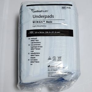New Cardinal Health 7176 Underpads Wings Basic Light Absorbancy 10 pk 23" x 36"